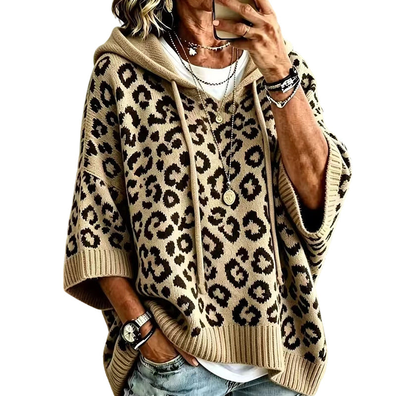 Pull à capuche en maille à imprimé léopard pour femme