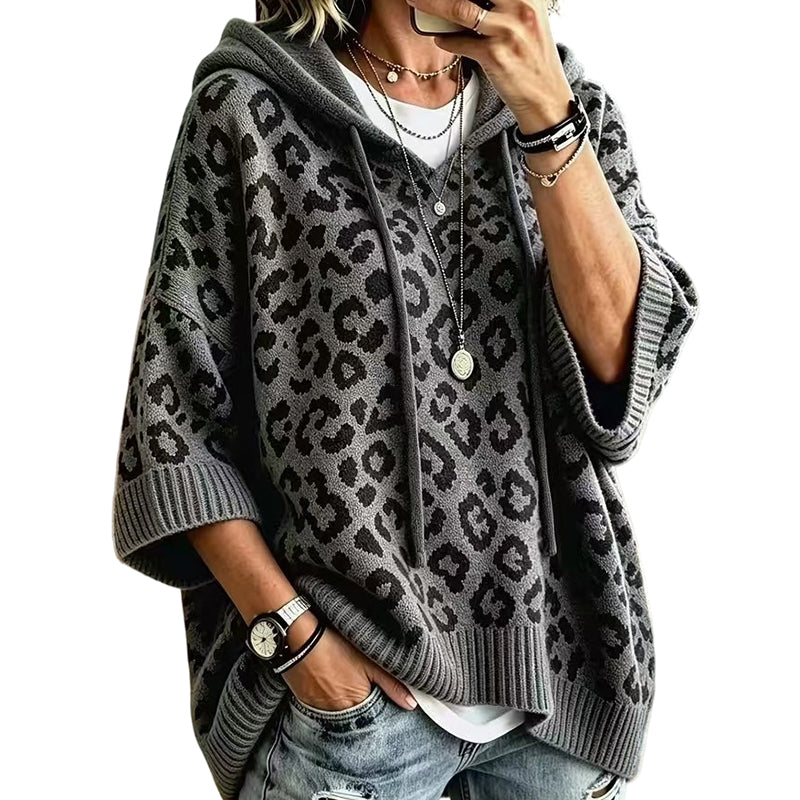 Pull à capuche en maille à imprimé léopard pour femme