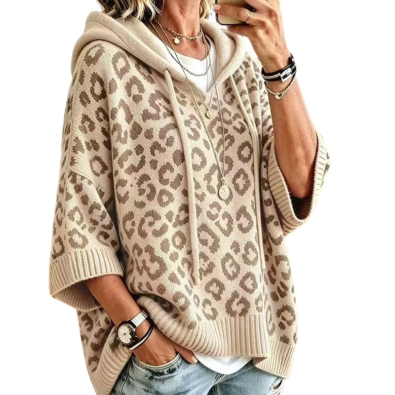 Pull à capuche en maille à imprimé léopard pour femme