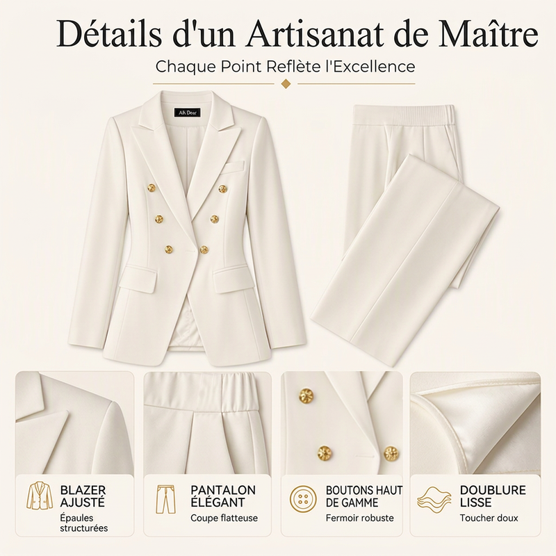 Ensemble blazer et pantalon élégant à double boutonnage pour femme