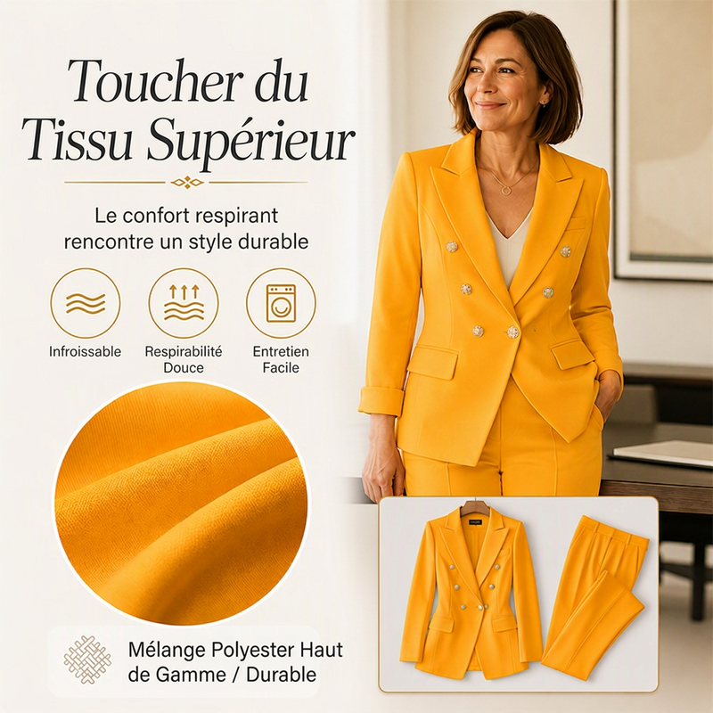 Ensemble blazer et pantalon élégant à double boutonnage pour femme