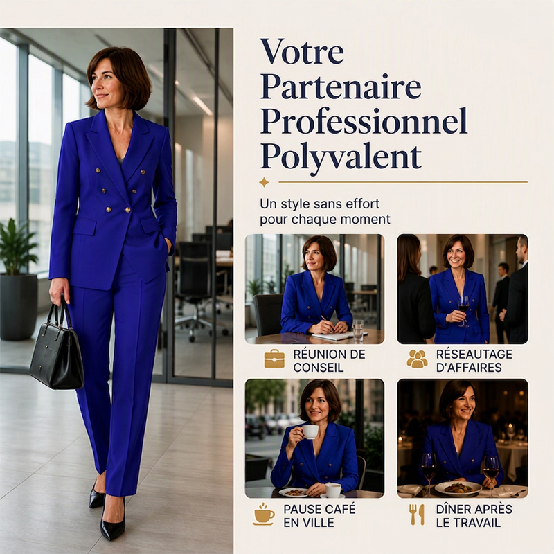 Ensemble blazer et pantalon élégant à double boutonnage pour femme