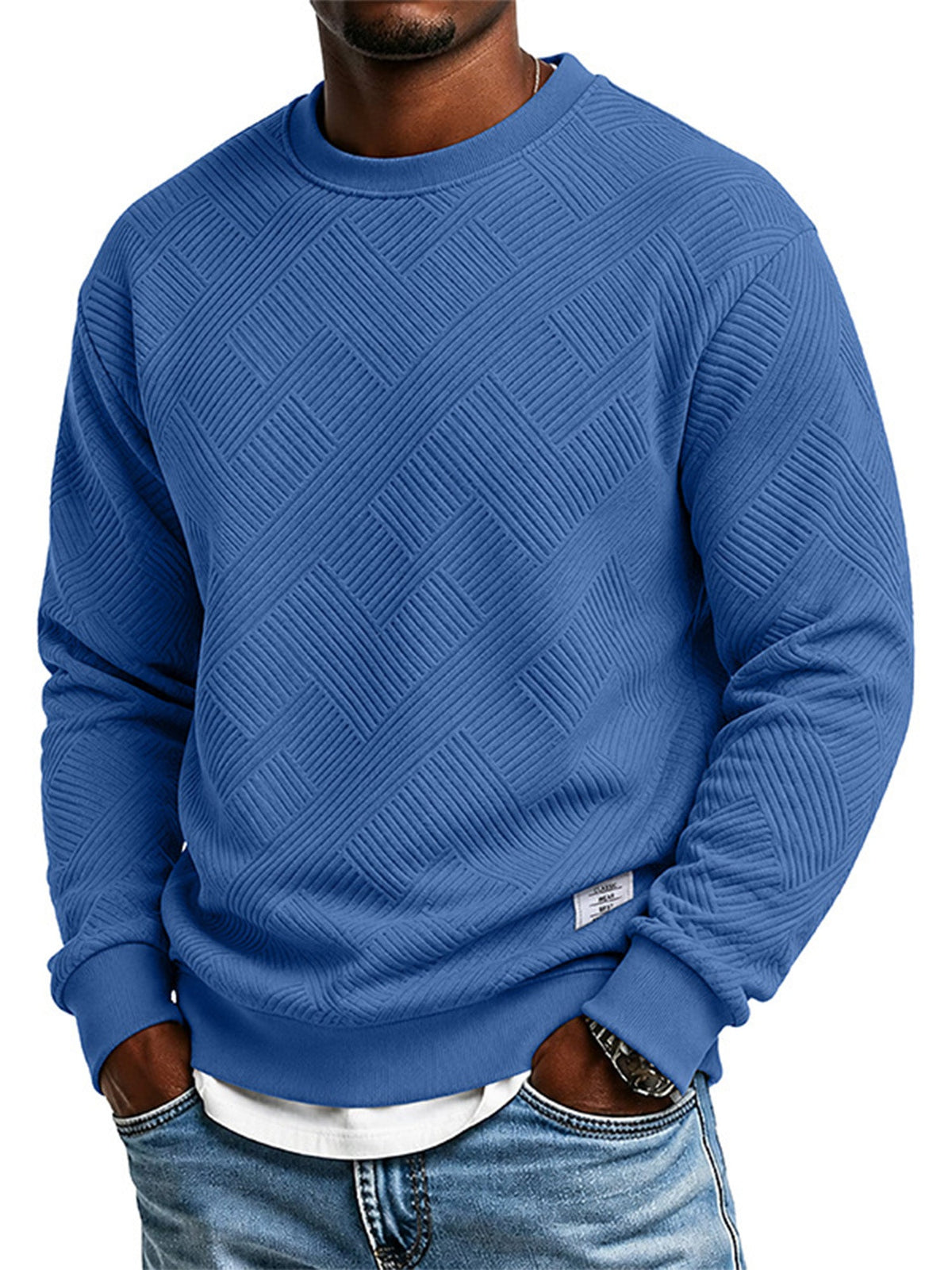 Homme Manches Longues Sweat-shirt Jacquard Col Rond Coupe Ample Épaissi Haut Automne Hiver Grande Taille