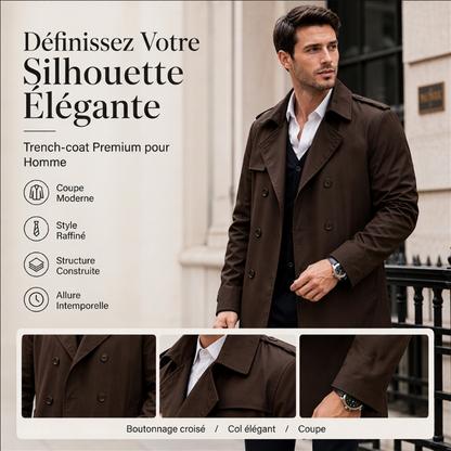 Trench-coat classique pour homme, longueur mi-longue, double boutonnage