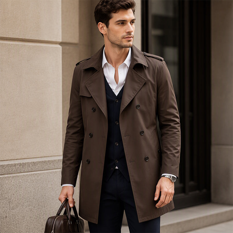 Trench-coat classique pour homme, longueur mi-longue, double boutonnage