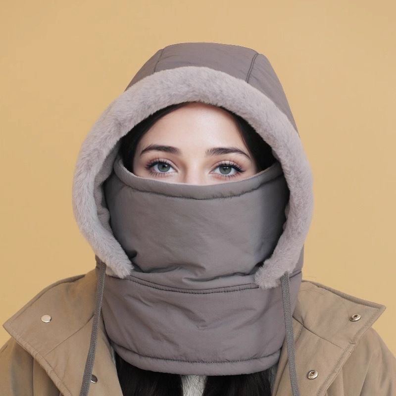 Chapeau thermique épaissi doublé en peluche avec masque facial pour hommes et femmes