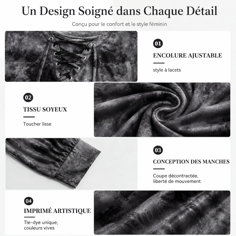 Haut pour femme à col V, à lacets et imprimé tie-dye