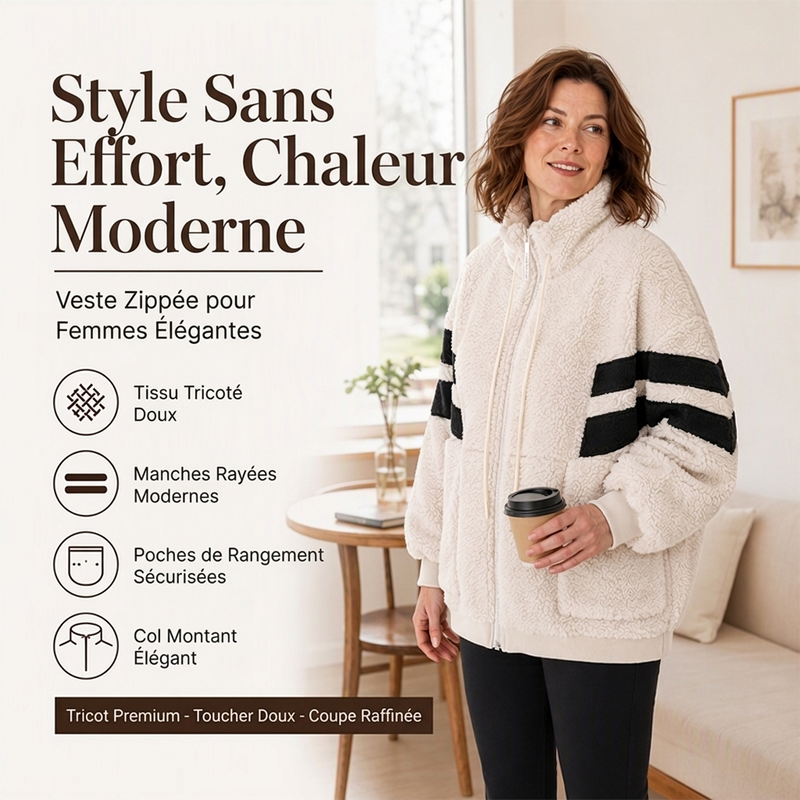 Veste Femme Oversize en Fausse Fourrure Mouton avec Fermeture à Glissière