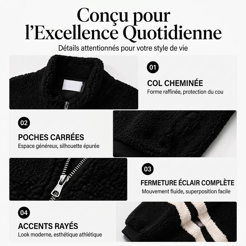 Veste Femme Oversize en Fausse Fourrure Mouton avec Fermeture à Glissière