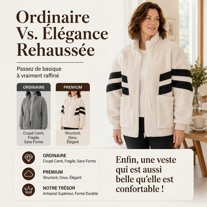 Veste Femme Oversize en Fausse Fourrure Mouton avec Fermeture à Glissière