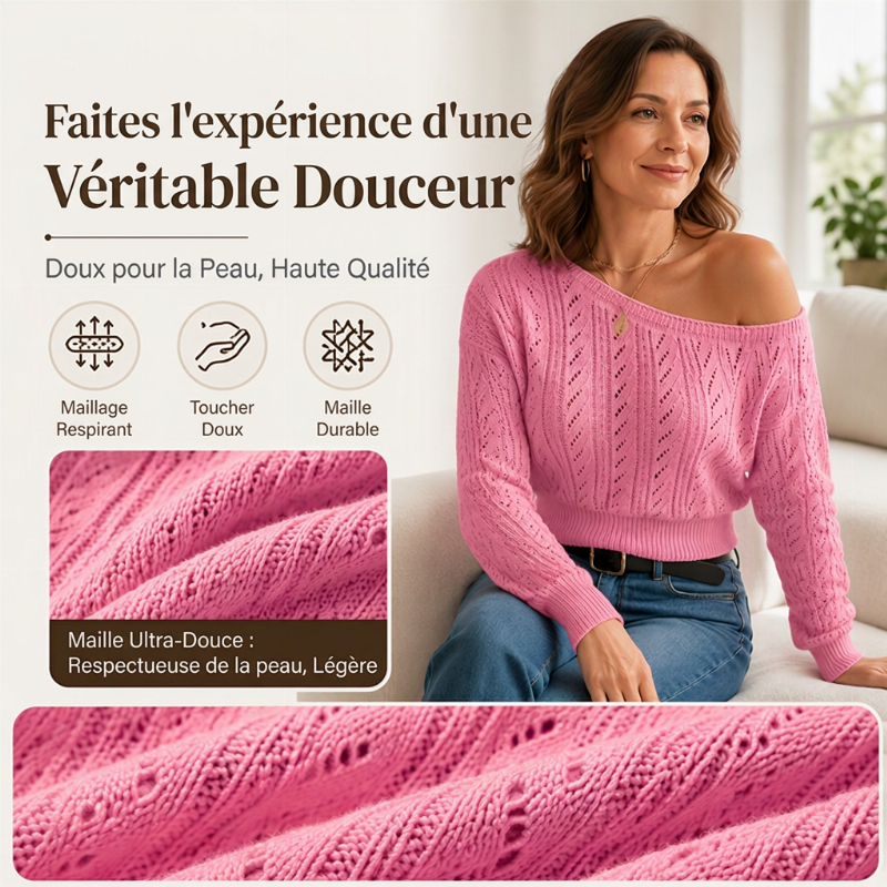 Pull en maille court épaules dénudées pour femme