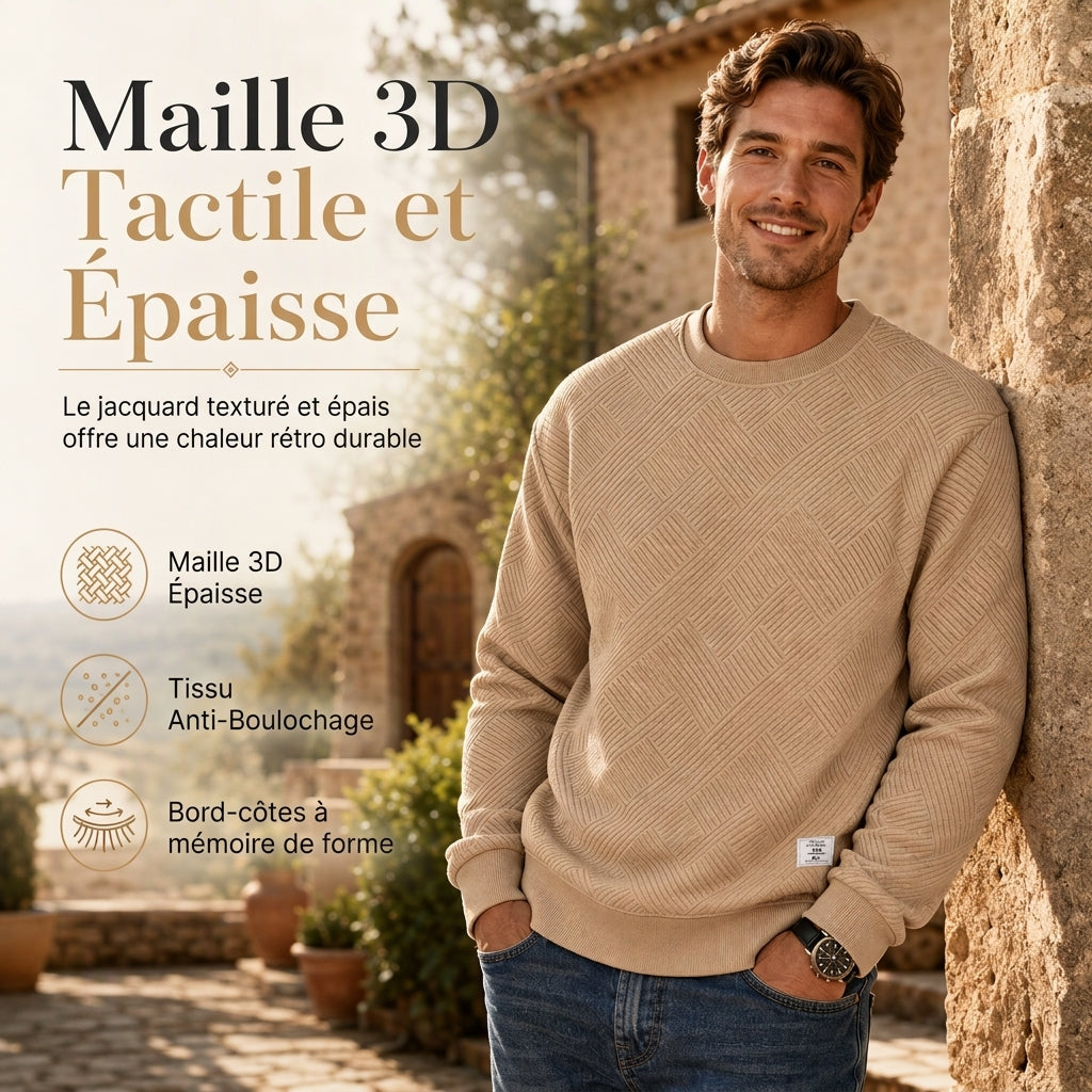 Homme Manches Longues Sweat-shirt Jacquard Col Rond Coupe Ample Épaissi Haut Automne Hiver Grande Taille