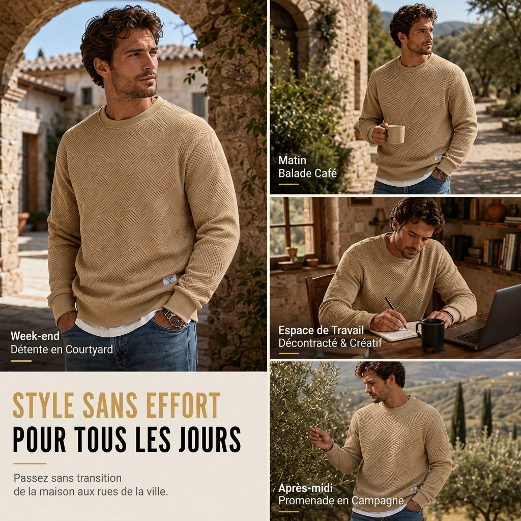 Homme Manches Longues Sweat-shirt Jacquard Col Rond Coupe Ample Épaissi Haut Automne Hiver Grande Taille