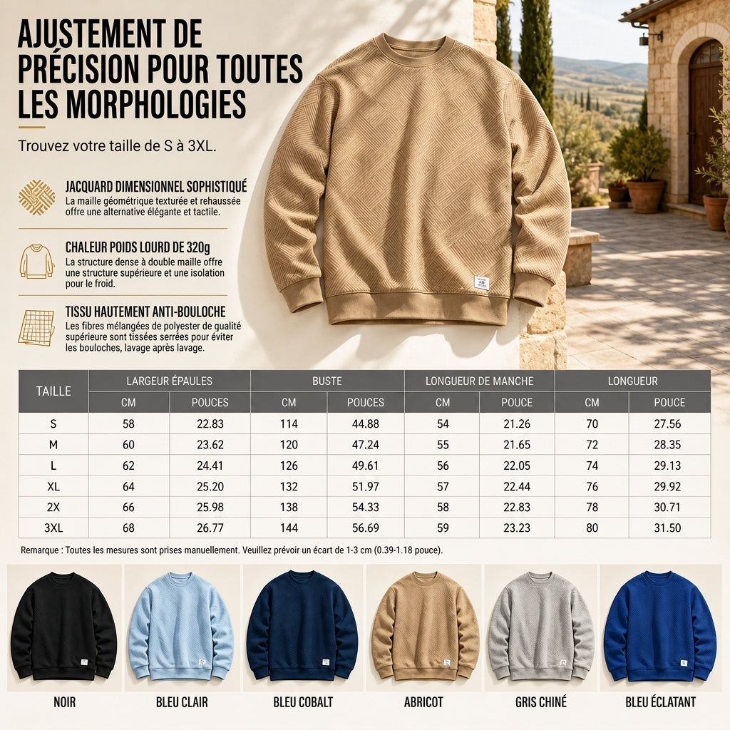 Homme Manches Longues Sweat-shirt Jacquard Col Rond Coupe Ample Épaissi Haut Automne Hiver Grande Taille
