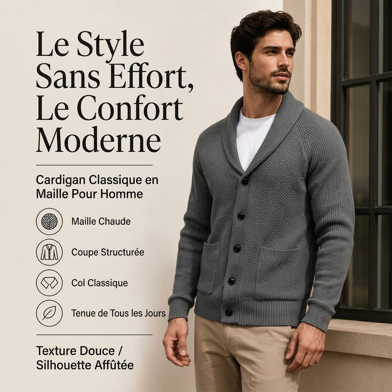 Cardigan pullover décontracté à col châle pour homme