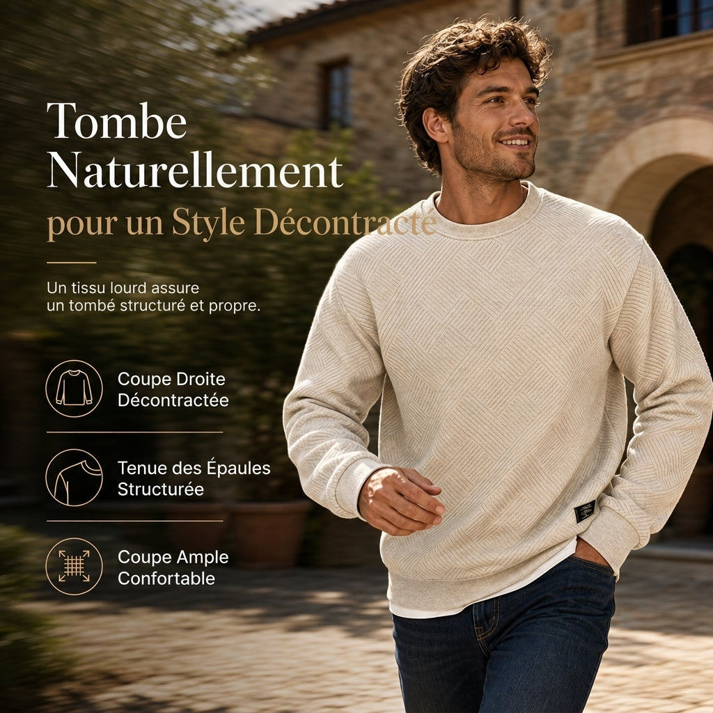 Homme Manches Longues Sweat-shirt Jacquard Col Rond Coupe Ample Épaissi Haut Automne Hiver Grande Taille