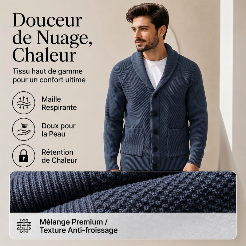 Cardigan pullover décontracté à col châle pour homme