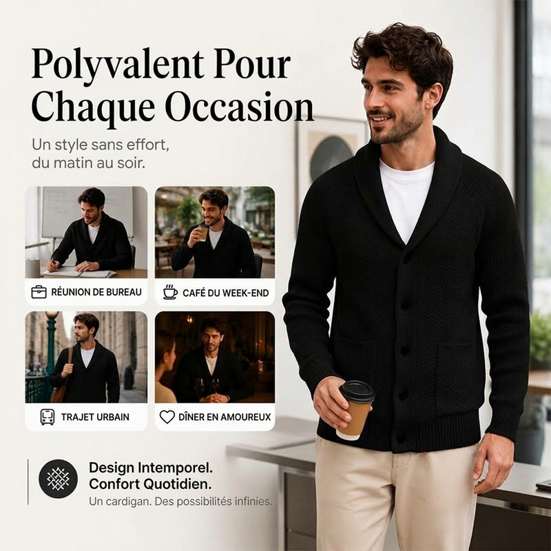 Cardigan pullover décontracté à col châle pour homme