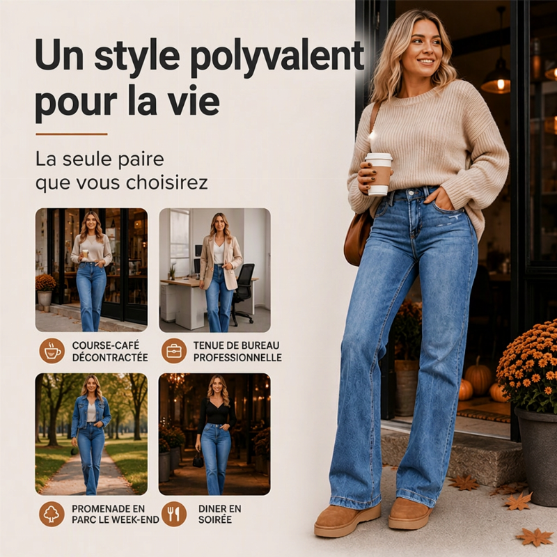 Jeans décontractés extensibles à taille haute pour femmes