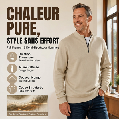 Sweat-shirt côtelé à demi-zip pour homme avec doublure chaude