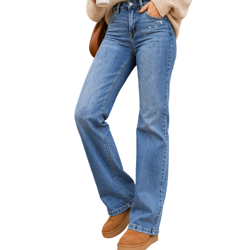 Jeans décontractés extensibles à taille haute pour femmes