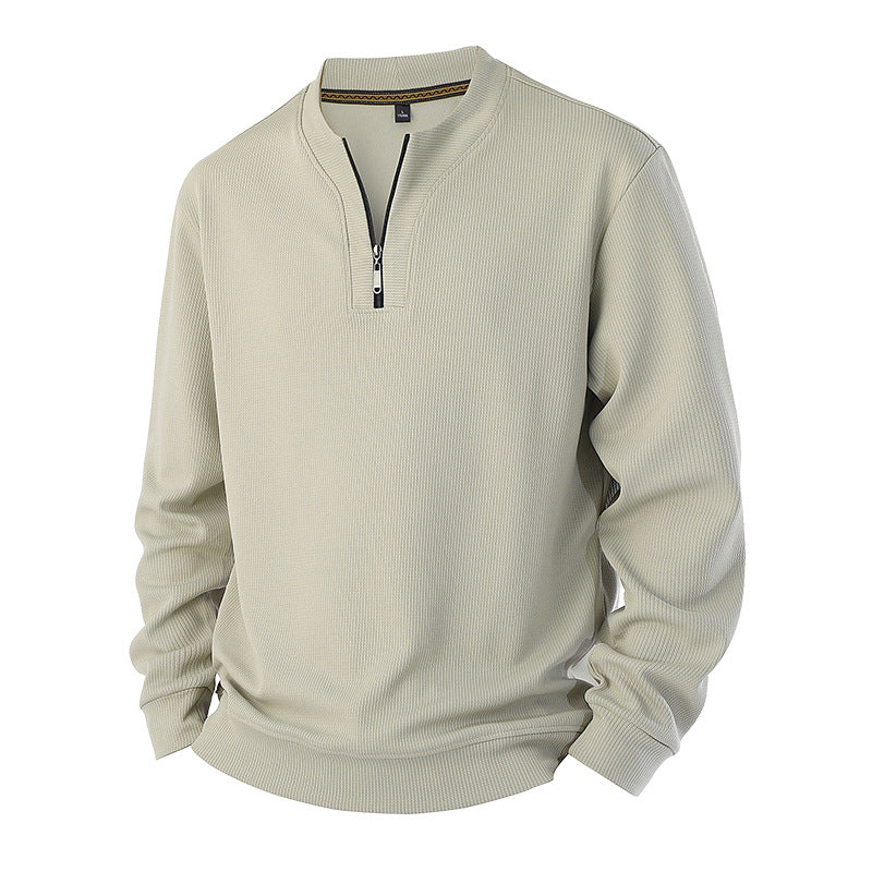 Sweat-shirt côtelé à demi-zip pour homme avec doublure chaude