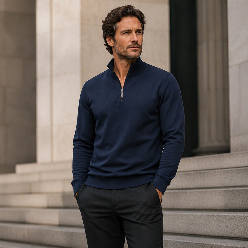 Sweat-shirt côtelé à demi-zip pour homme avec doublure chaude