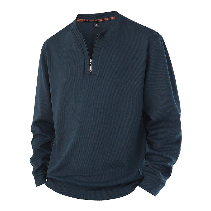 Sweat-shirt côtelé à demi-zip pour homme avec doublure chaude