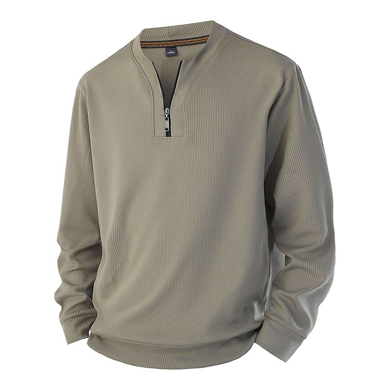 Sweat-shirt côtelé à demi-zip pour homme avec doublure chaude