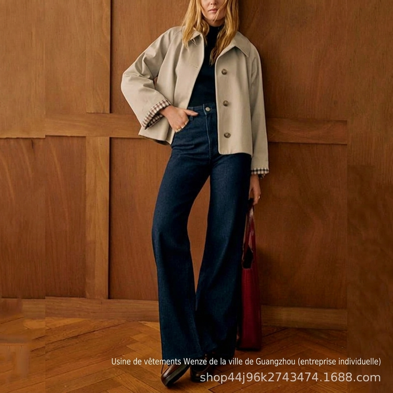 Manteau d'automne-hiver décontracté pour femme, à manches longues et boutonnage simple