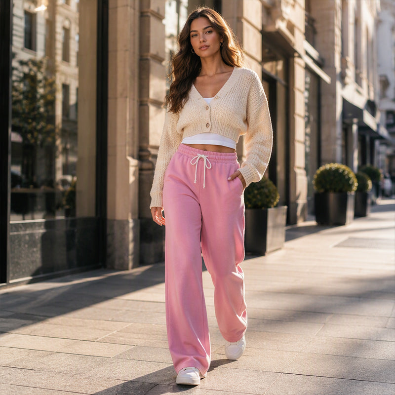 Pantalon de survêtement décontracté à taille haute et jambe large pour femmes