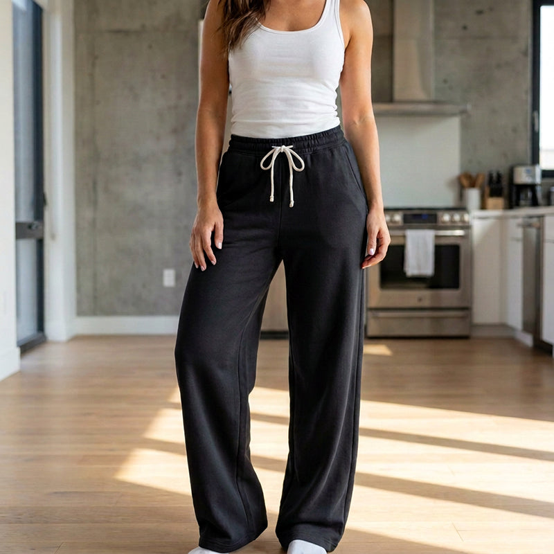 Pantalon de survêtement décontracté à taille haute et jambe large pour femmes
