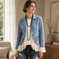 Veste en jean pour femme à col tailleur et ourlet en dentelle
