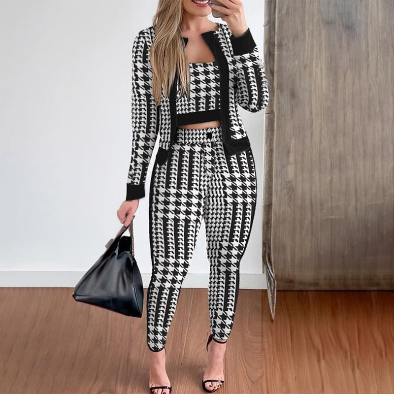Ensemble 3 pièces pour femme : cardigan, top tube et pantalon