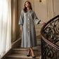 Robe longue en maille côtelée à manches bouffantes pour femme