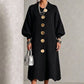 Robe longue en maille côtelée à manches bouffantes pour femme