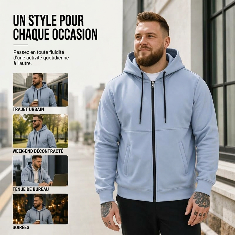 Veste à capuche zippée décontractée et chaude pour homme