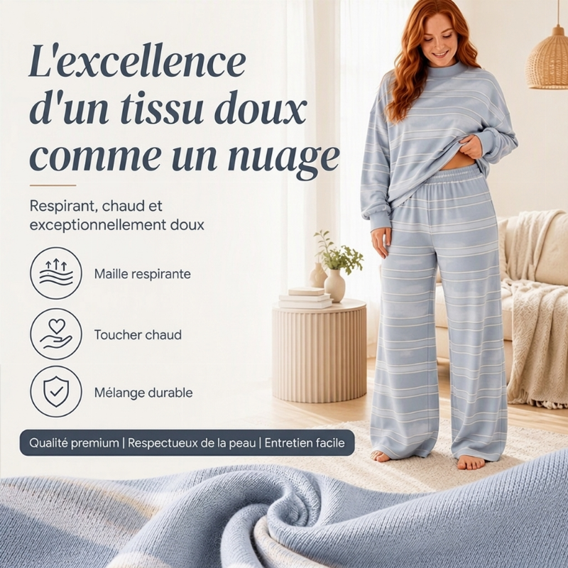 Ensemble haut rayé à col montant pour femme et pantalon à jambe large