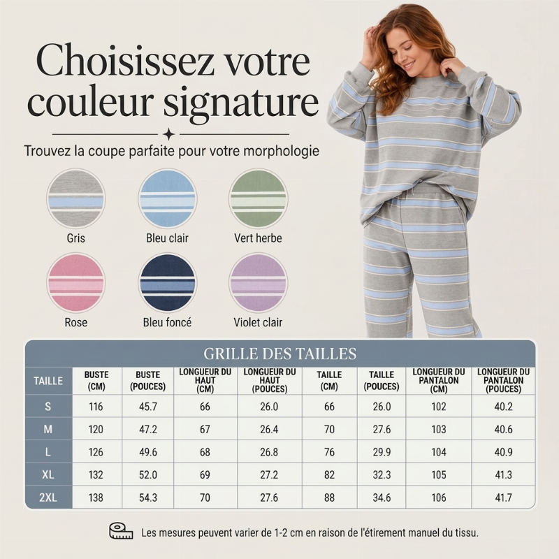 Ensemble haut rayé à col montant pour femme et pantalon à jambe large