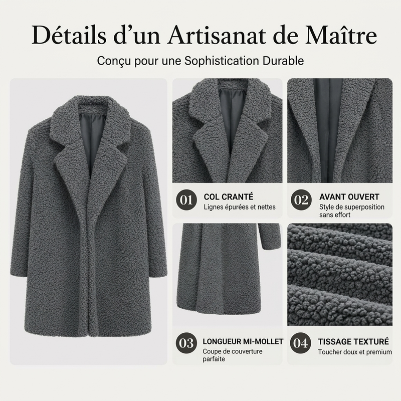 Manteau mi-long en laine d'agneau pour femme