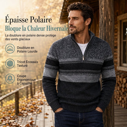 Cardigan en triqué à carreaux pour homme, doublure molletonnée, à capuche, manteau épais à manches longues pour l'hiver