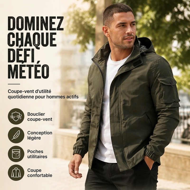 Veste à capuche coupe-vent extérieure pour homme