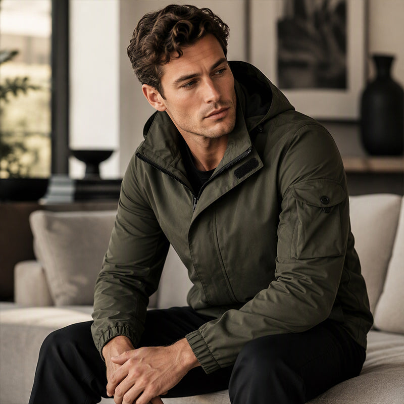 Veste à capuche coupe-vent extérieure pour homme