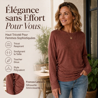 Haut décontracté à col rond et ourlet froncé pour femme