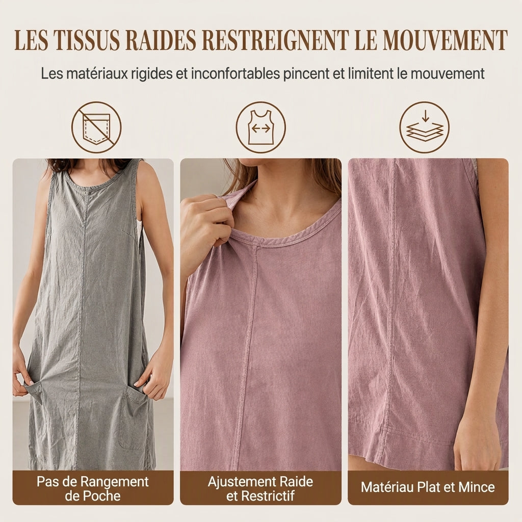 Robe sans manches en velours côtelé décontractée pour femmes