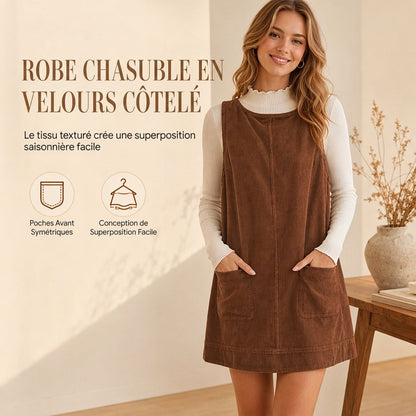 Robe sans manches en velours côtelé décontractée pour femmes