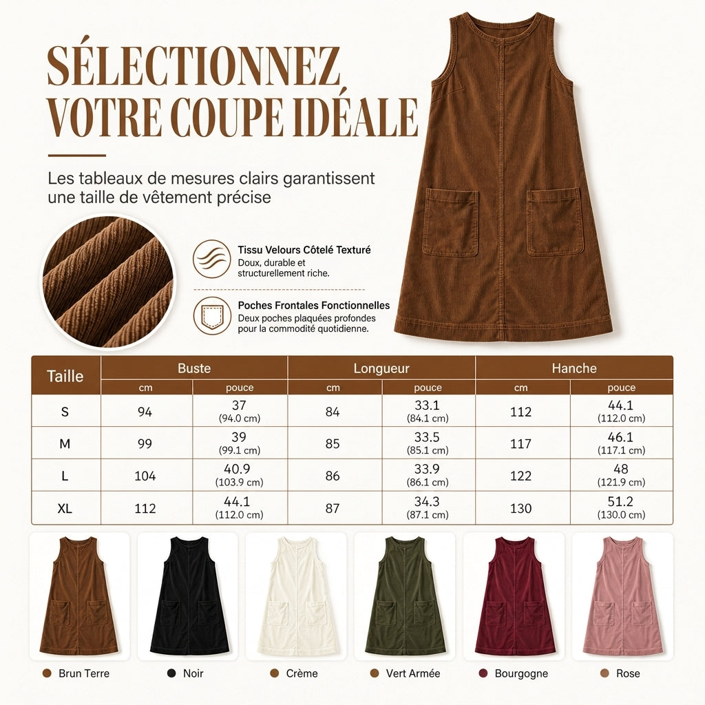 Robe sans manches en velours côtelé décontractée pour femmes