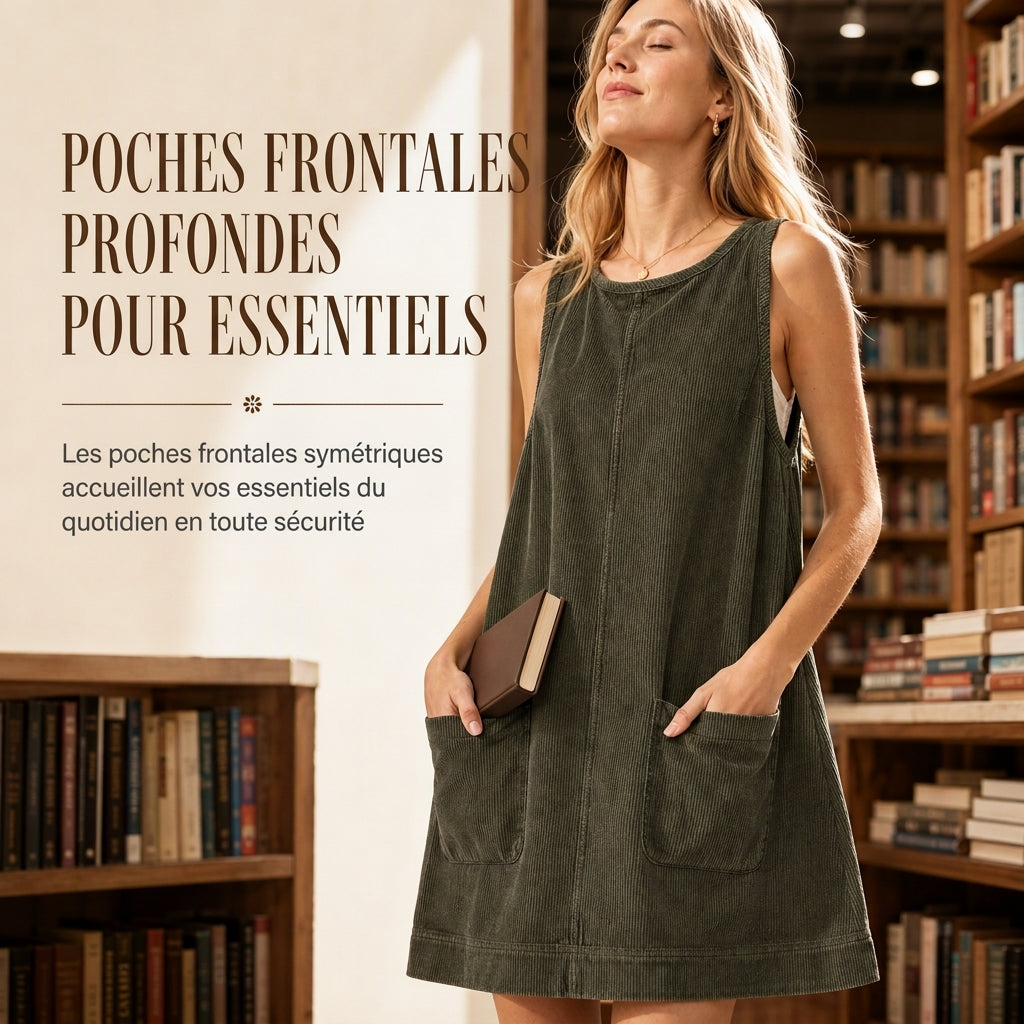 Robe sans manches en velours côtelé décontractée pour femmes