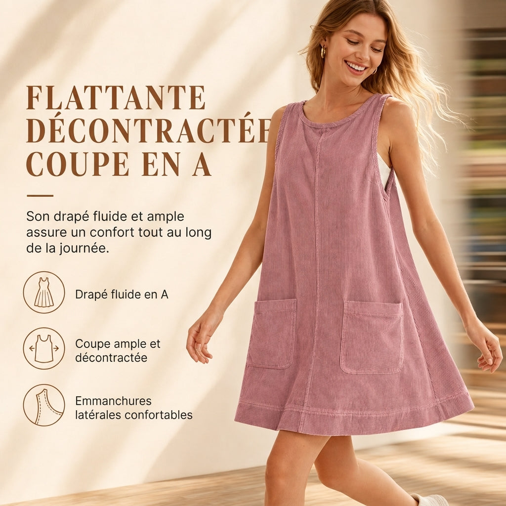 Robe sans manches en velours côtelé décontractée pour femmes