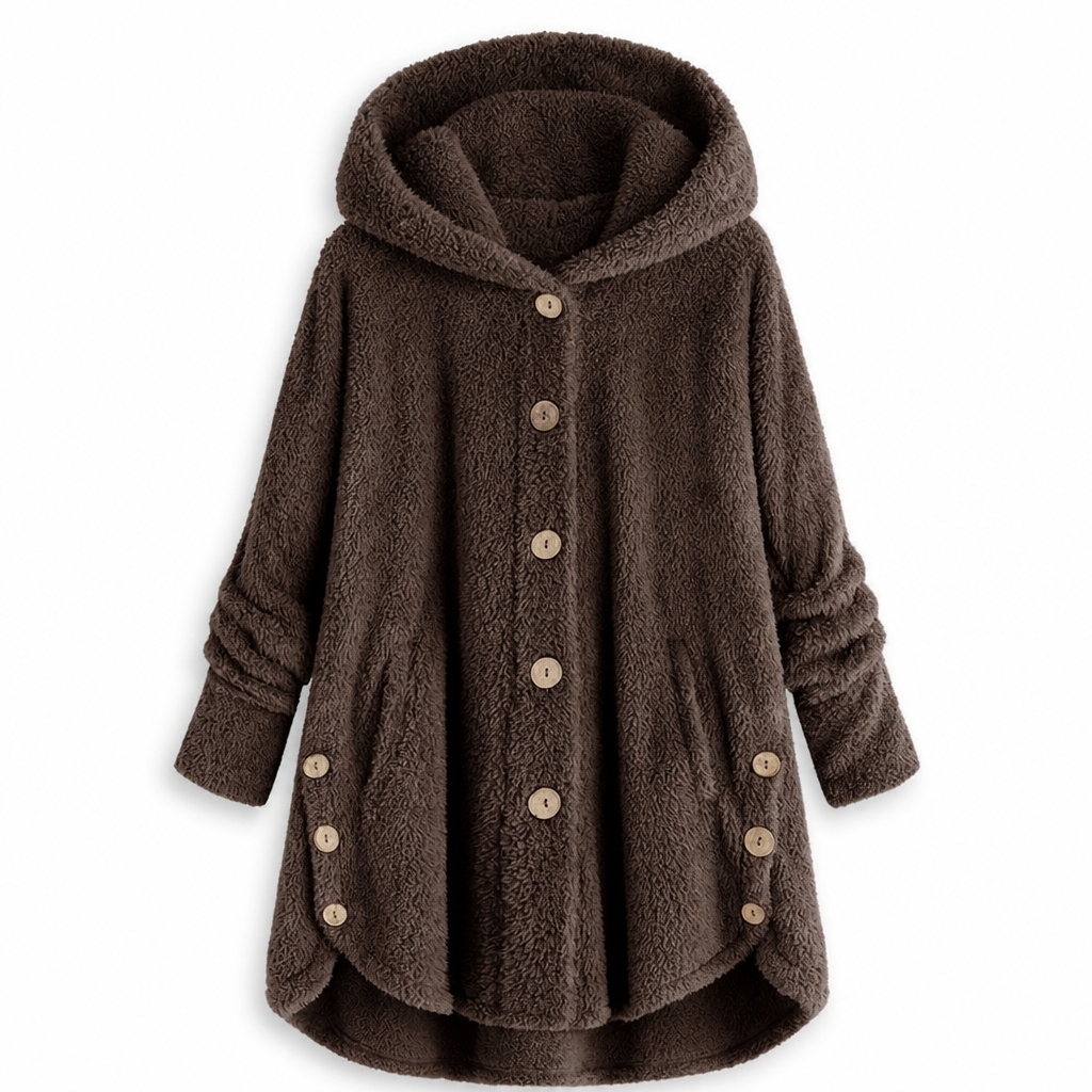Manteau en peluche doublée polaire asymétrique à boutons, unis pour femme, hiver